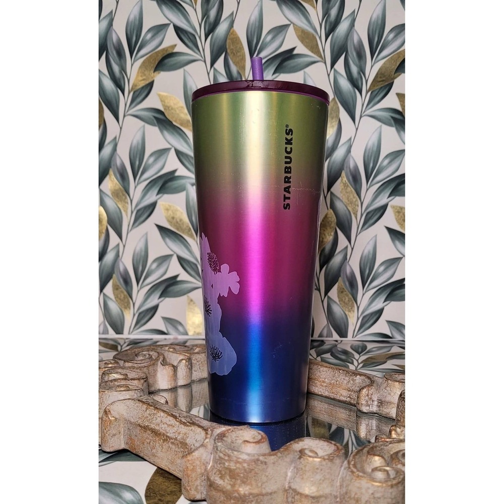 *ANIMAL RESCUE FUNDRAISER*Sbux 24oz Floral Iridescent Ombre Tumbler Winter 2022